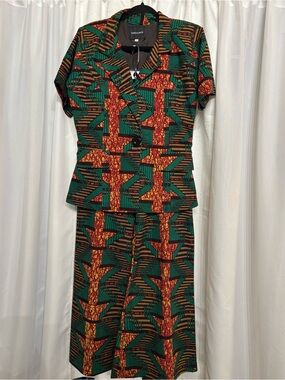 TribalByN African, Ankara Print 2 Piece Pants Jacket Set Size L